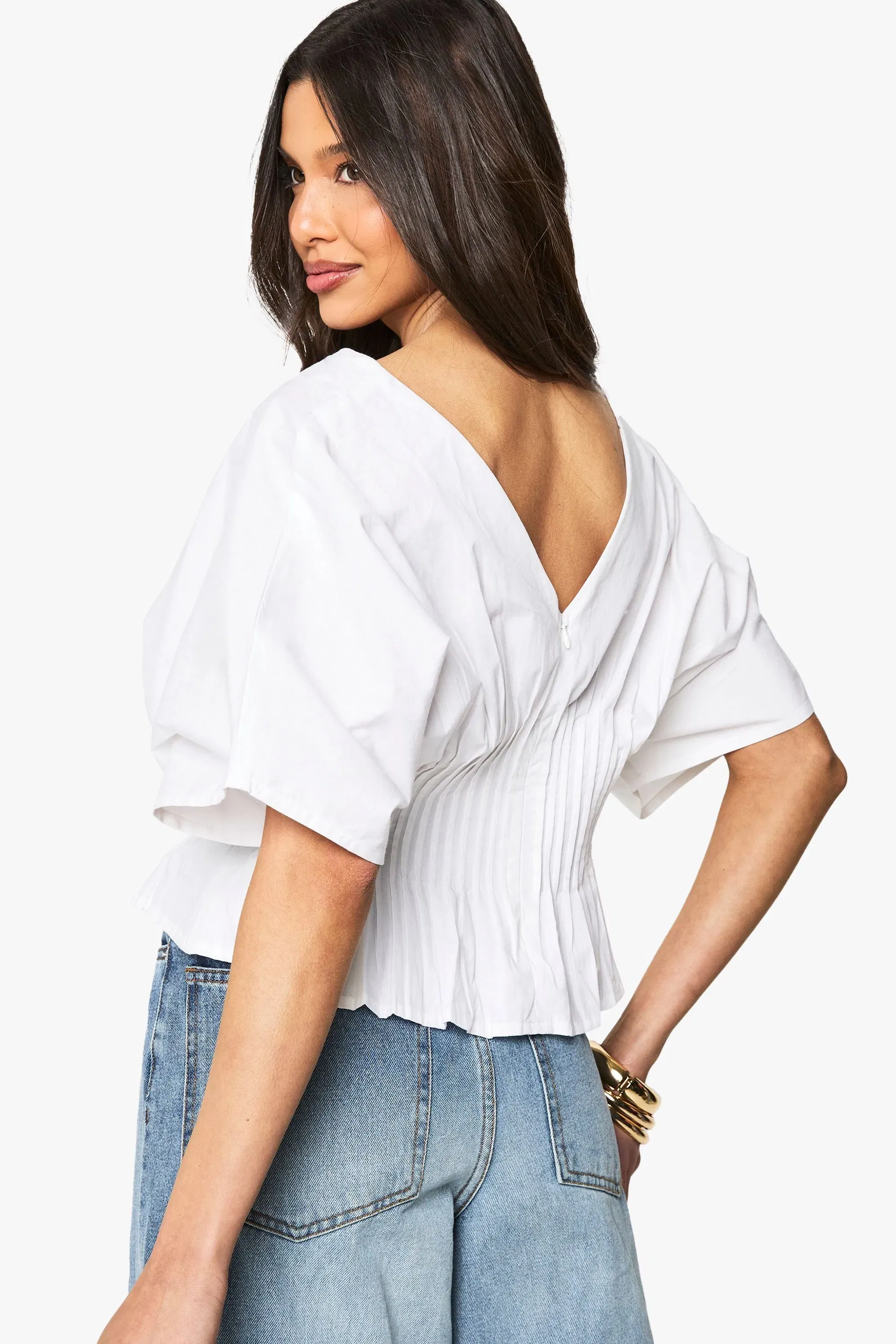Cotton Poplin Pleated Smock Top