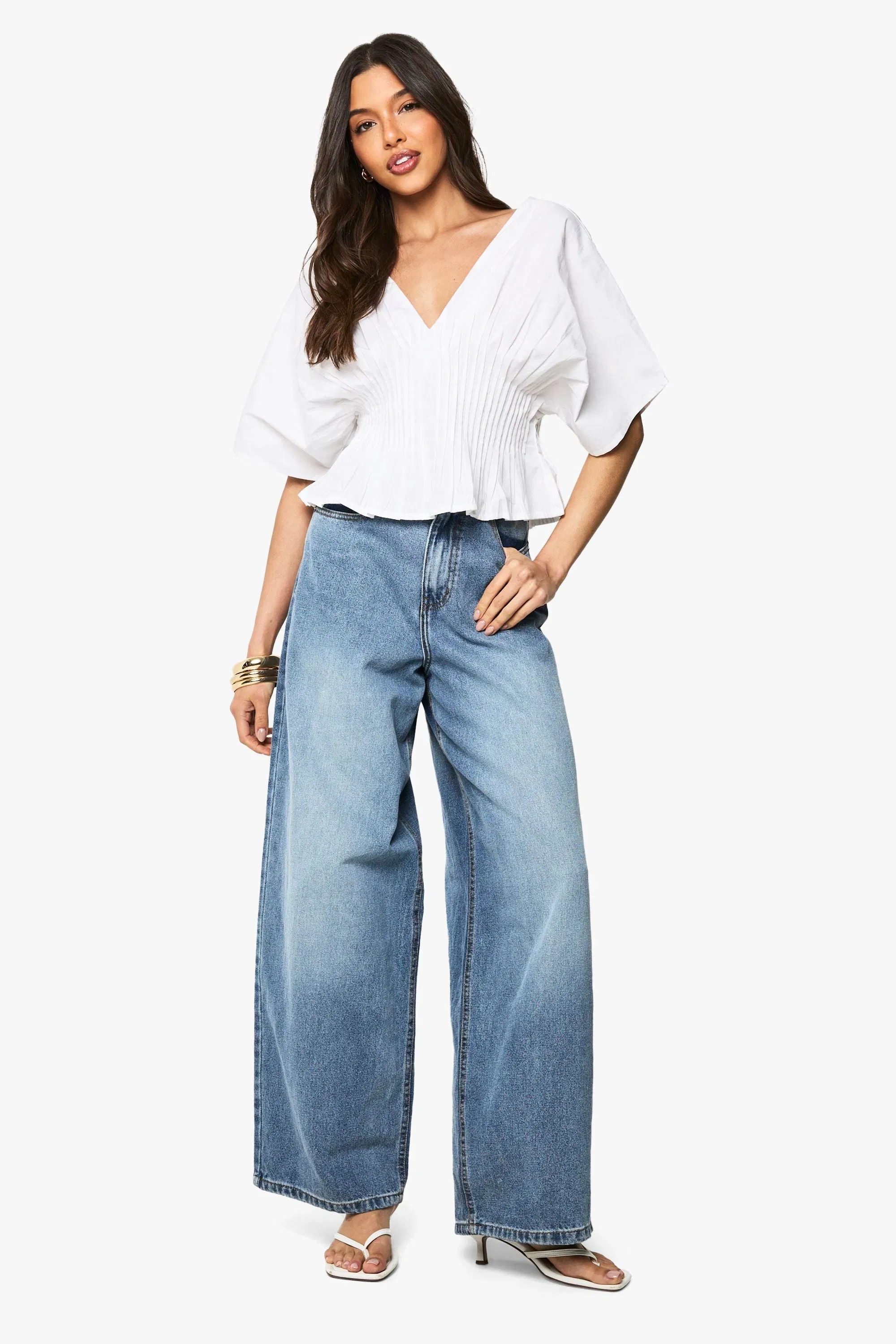 Cotton Poplin Pleated Smock Top