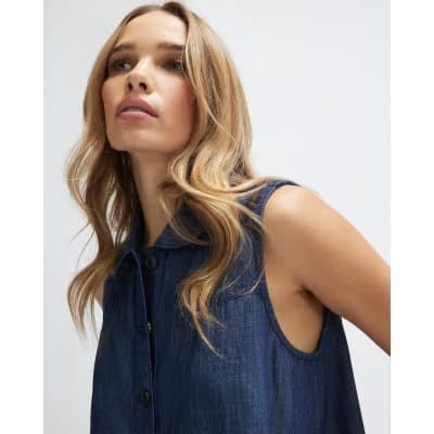 Blue Premium Linen Blend Denim Mini Dress