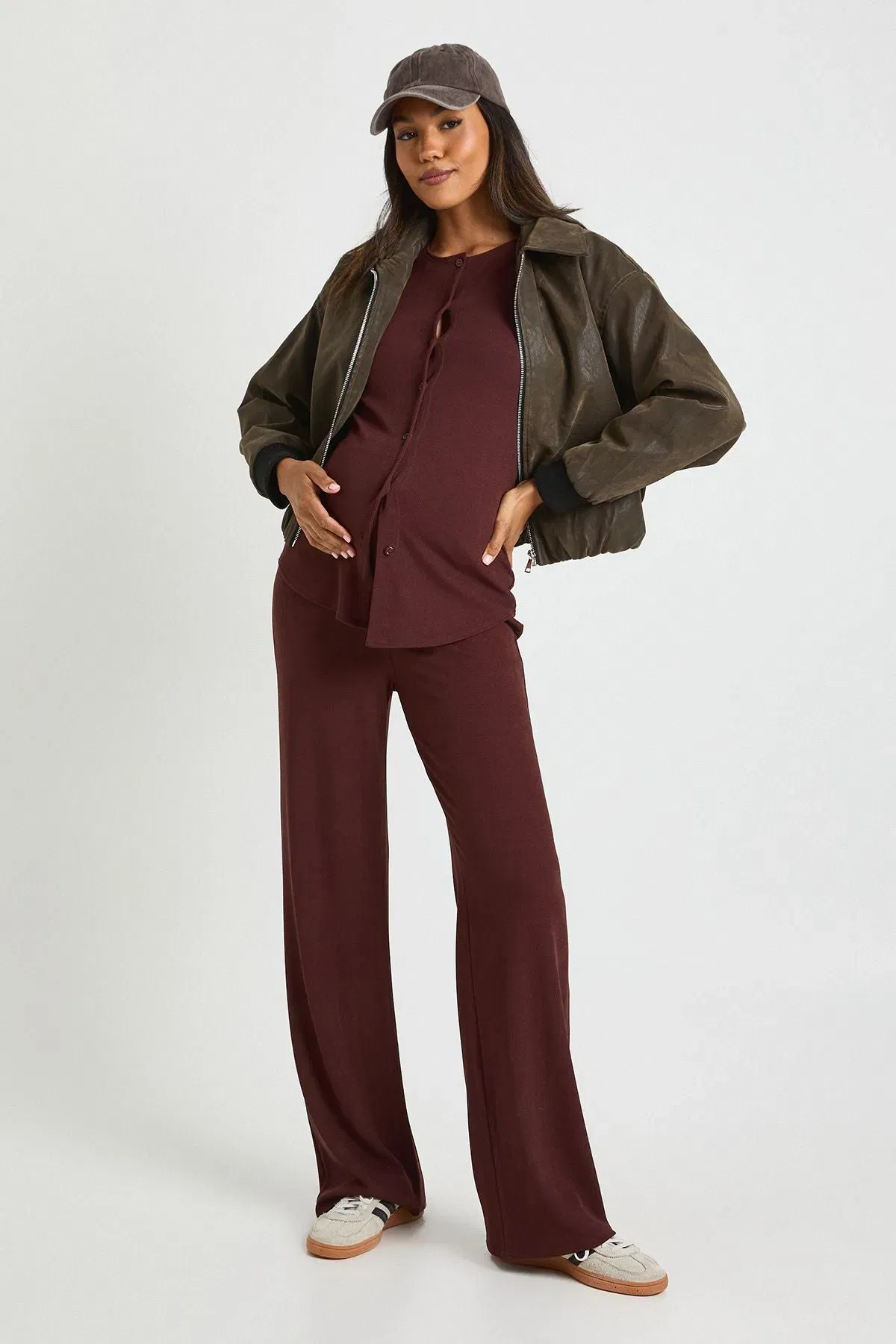 Maternity Soft Knit Button Cardigan & Wide Leg Trouser