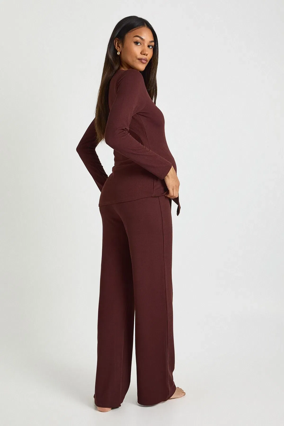 Maternity Soft Knit Button Cardigan & Wide Leg Trouser