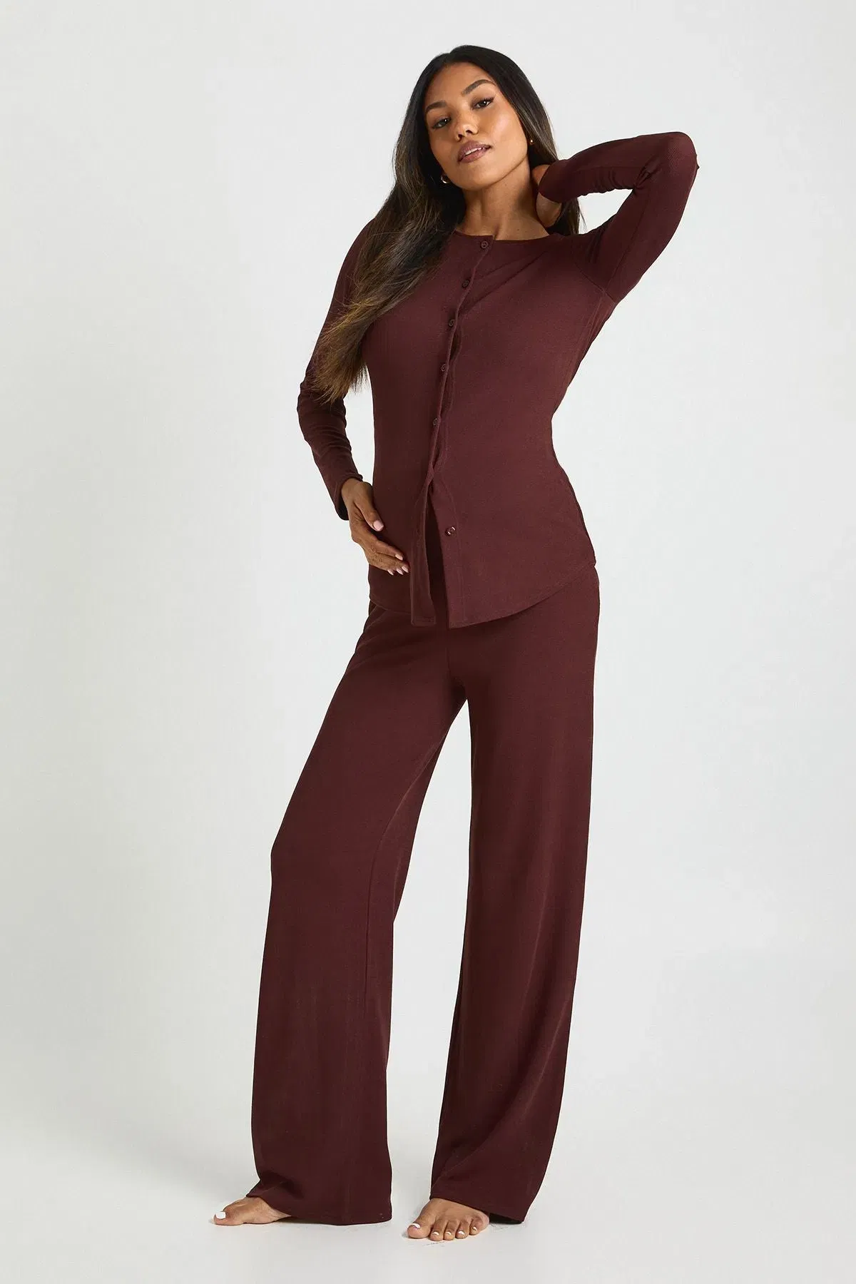 Maternity Soft Knit Button Cardigan & Wide Leg Trouser