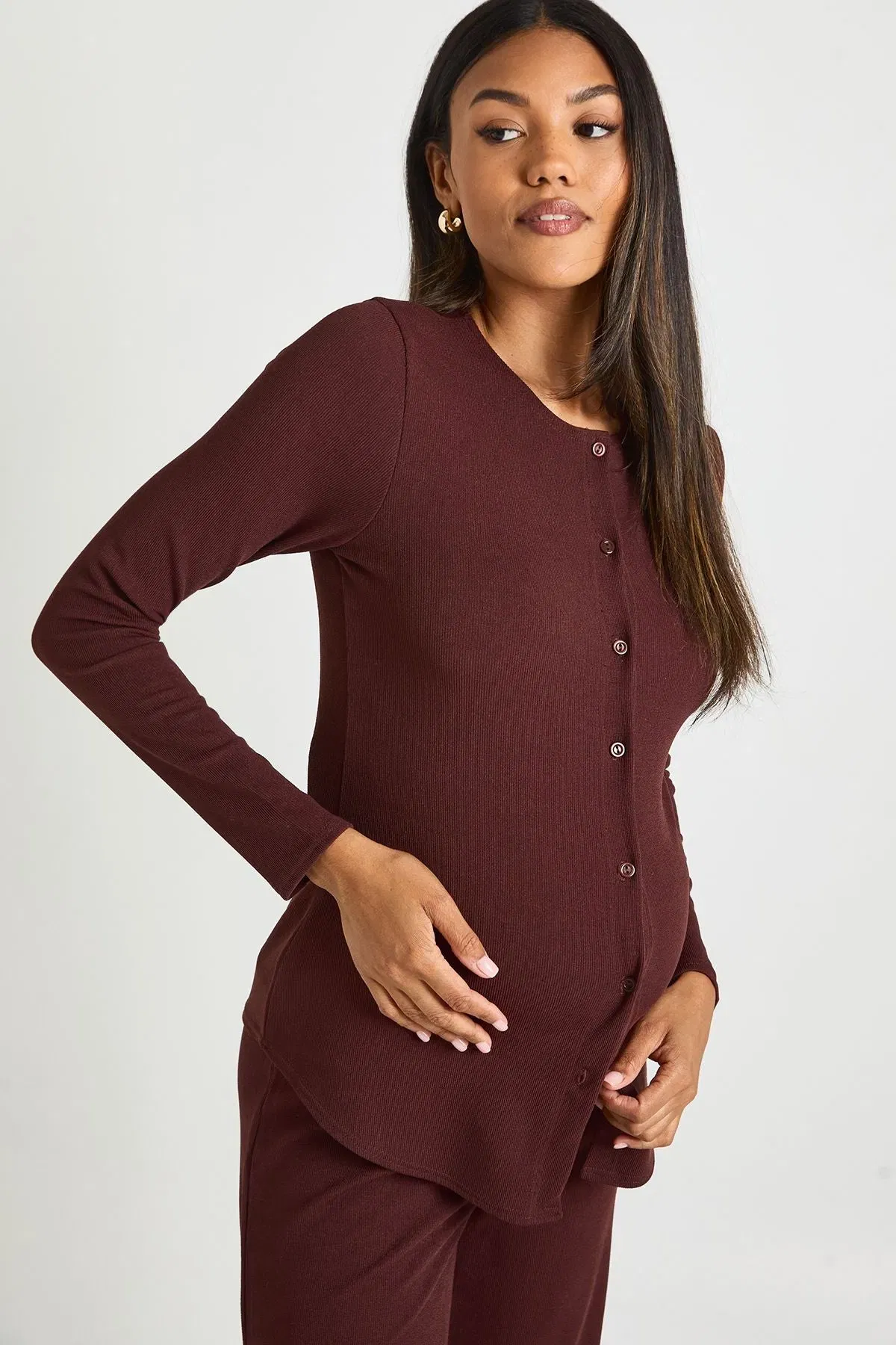 Maternity Soft Knit Button Cardigan & Wide Leg Trouser
