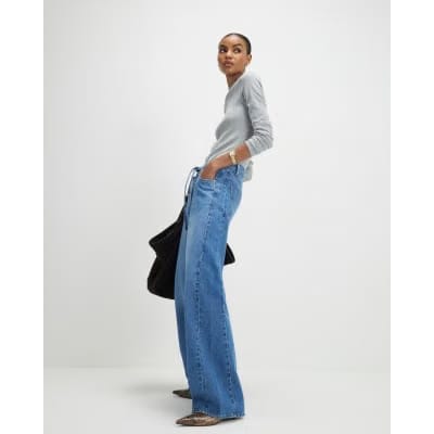 Blue Drawstring Balloon Leg Jeans