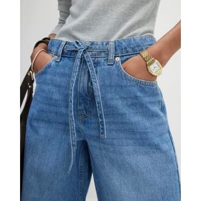 Blue Drawstring Balloon Leg Jeans