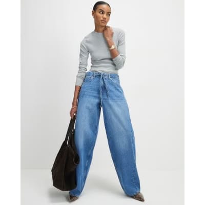 Blue Drawstring Balloon Leg Jeans