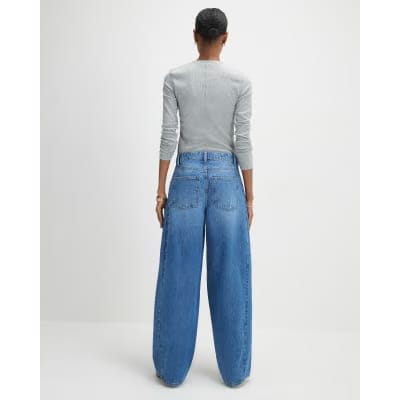 Blue Drawstring Balloon Leg Jeans