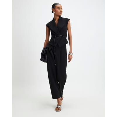 Black Sleeveless Belted Waistcoat