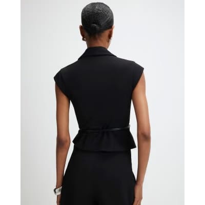 Black Sleeveless Belted Waistcoat