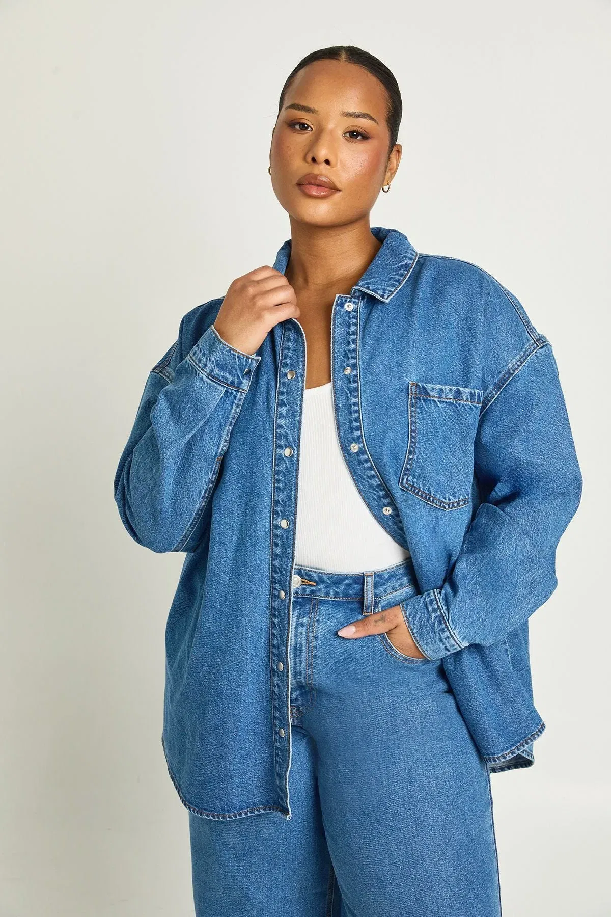 Plus Oversized Denim Shirt