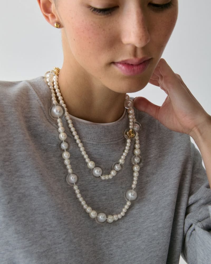 Spade Flower Pearl Long Statement Necklace