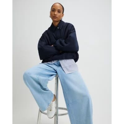Navy Bubble Hem Jacket