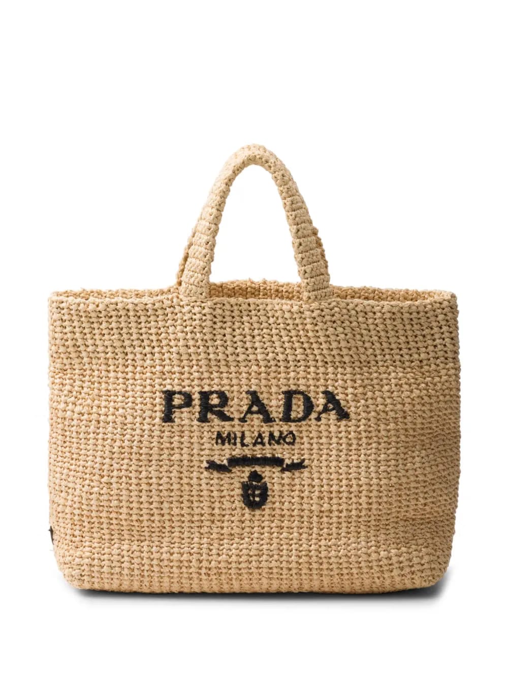 logo-embroidered crochet tote bag
