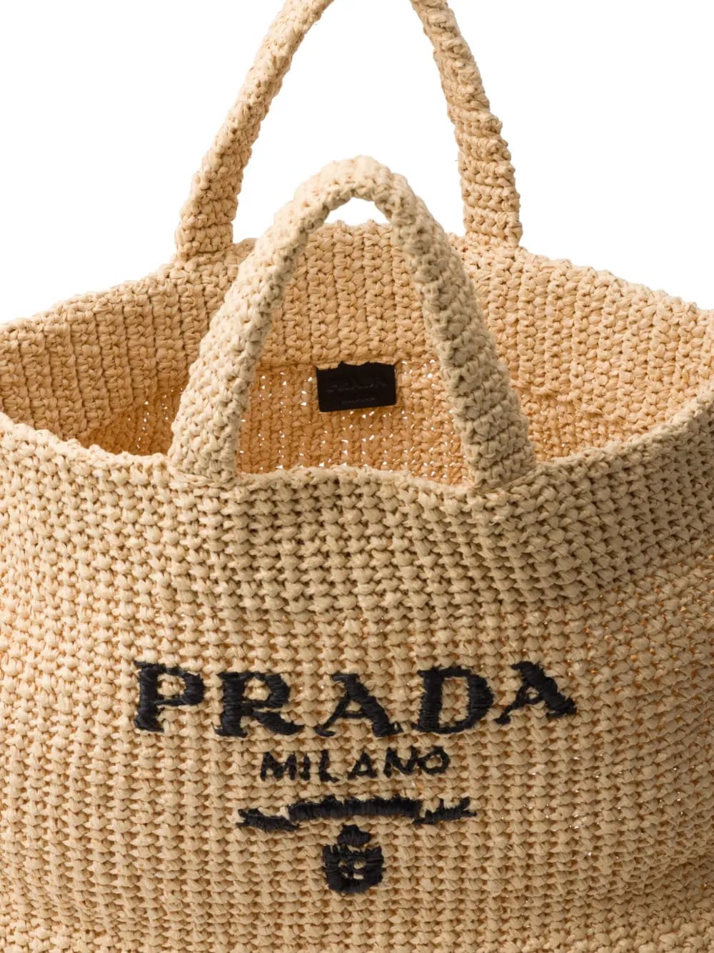 logo-embroidered crochet tote bag