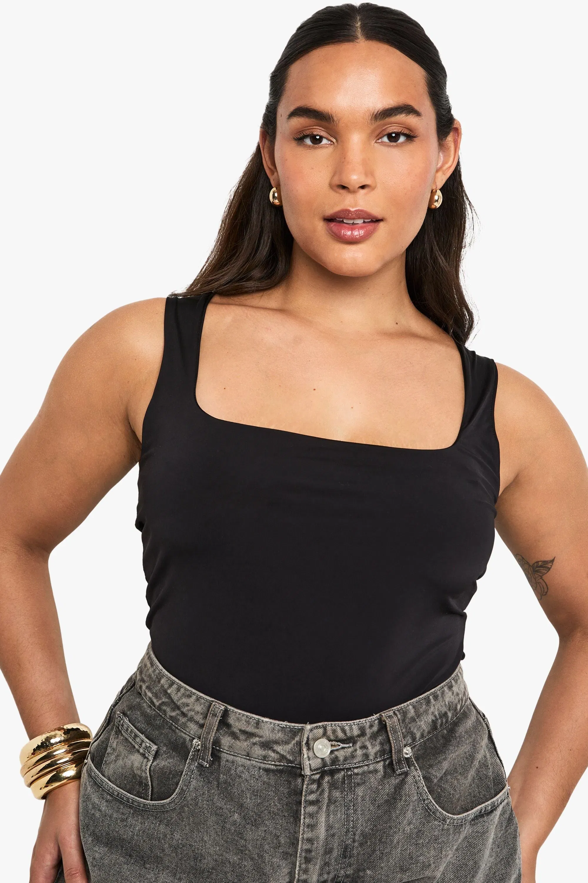 Plus Double Layer Slinky Square Neck Vest