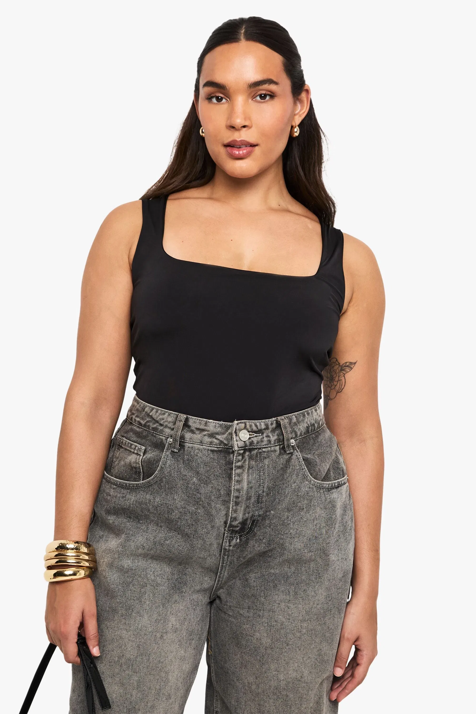 Plus Double Layer Slinky Square Neck Vest