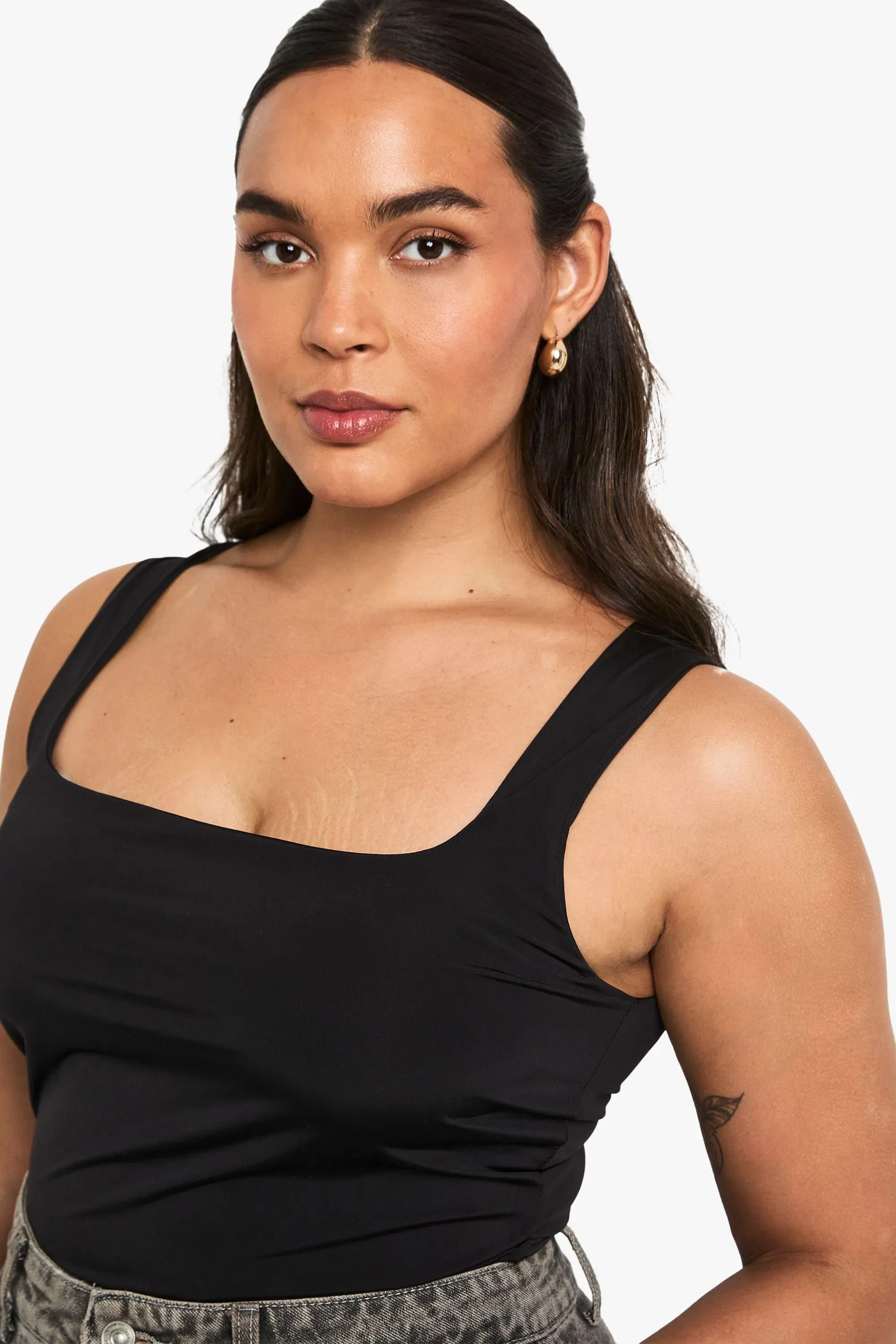 Plus Double Layer Slinky Square Neck Vest