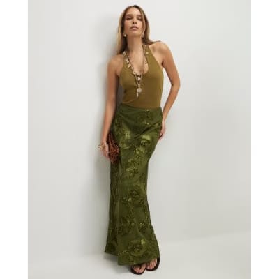 Khaki Cornelli Maxi Skirt