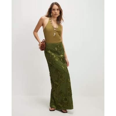 Khaki Cornelli Maxi Skirt