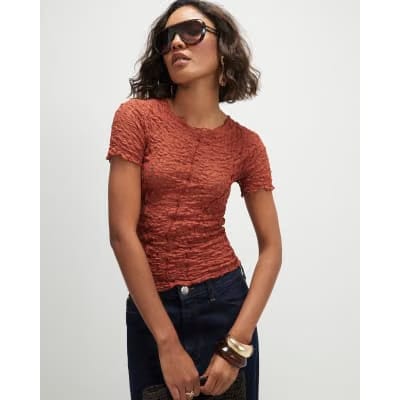 Orange Short Sleeve Lace Top