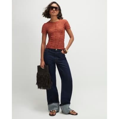 Orange Short Sleeve Lace Top