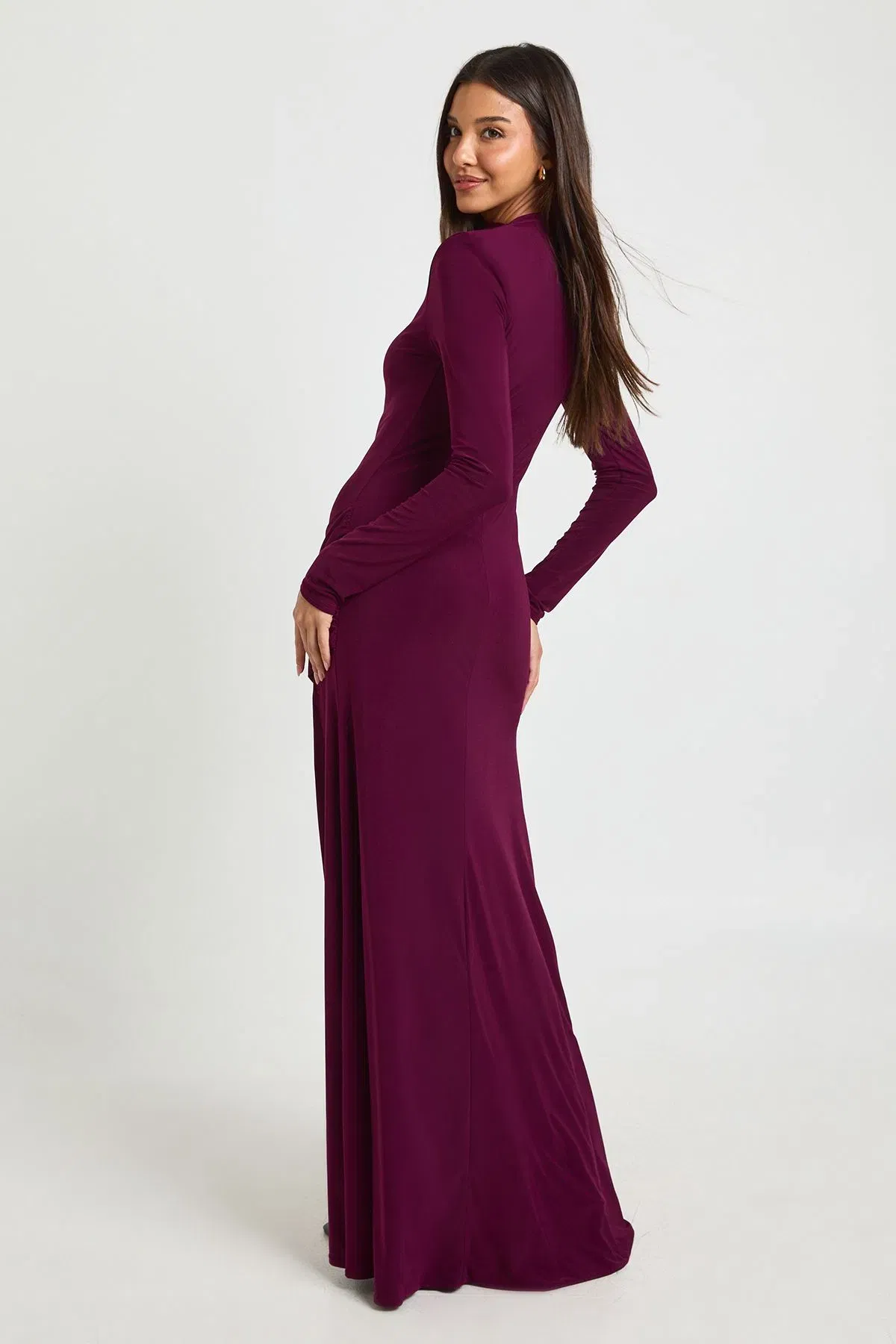 Slinky Shoulder Pad Drape Detail Maxi Dress