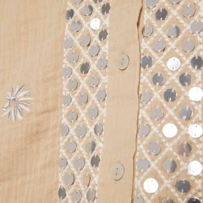 Beige Sequin Embellished Beach Shirt