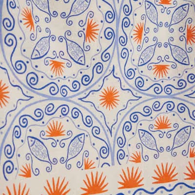 Blue Printed Linen Blend Tank Top