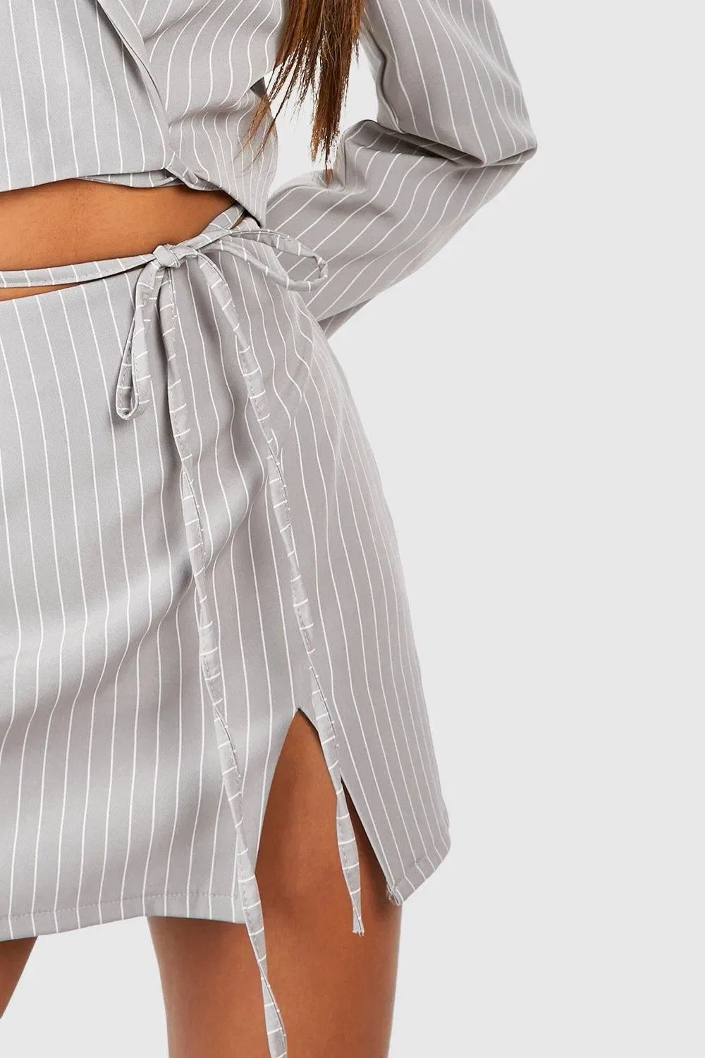 Pinstripe Split Front Micro Mini Skirt