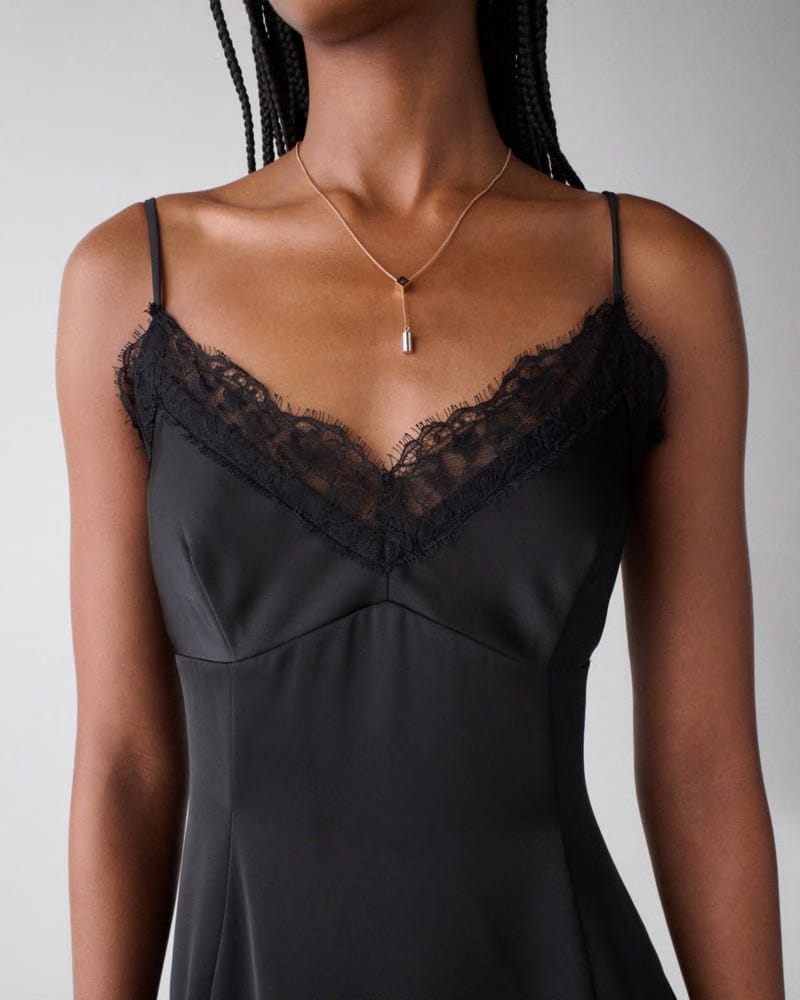 Lace Trim Satin Slip Dress
