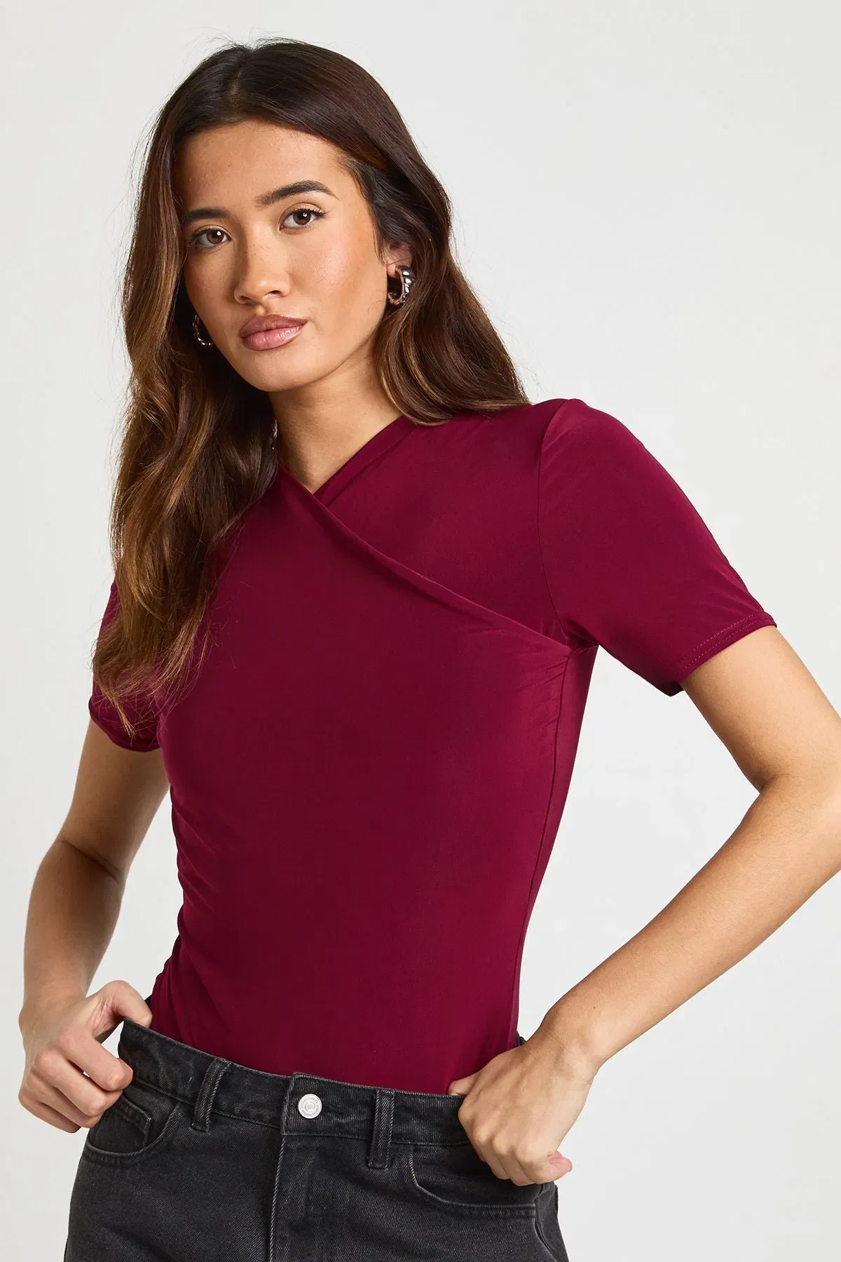 Wrap Front Matte Slinky Bodysuit
