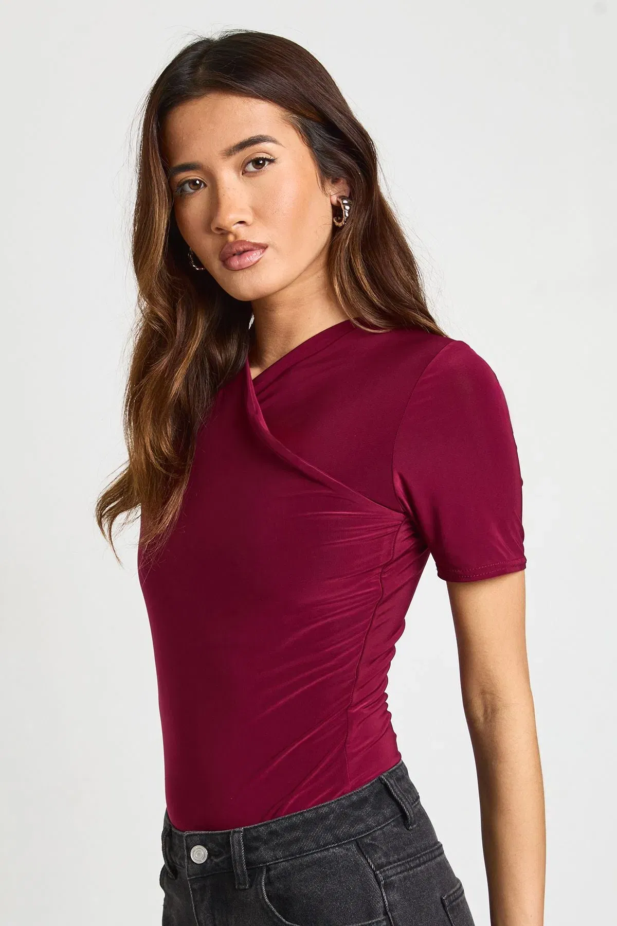 Wrap Front Matte Slinky Bodysuit