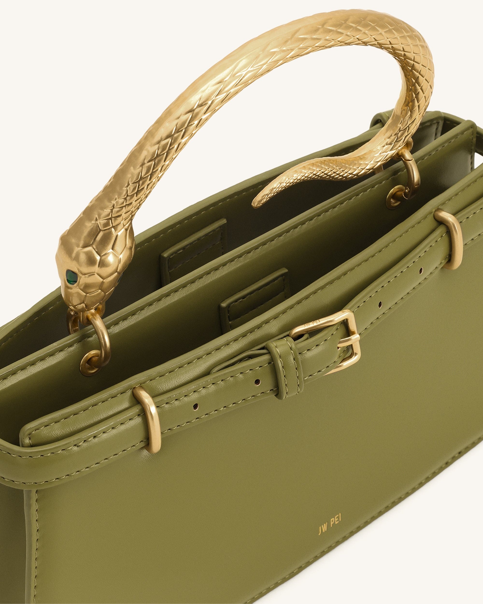 Elena Snake Handle Top Handle Bag - Matcha Green