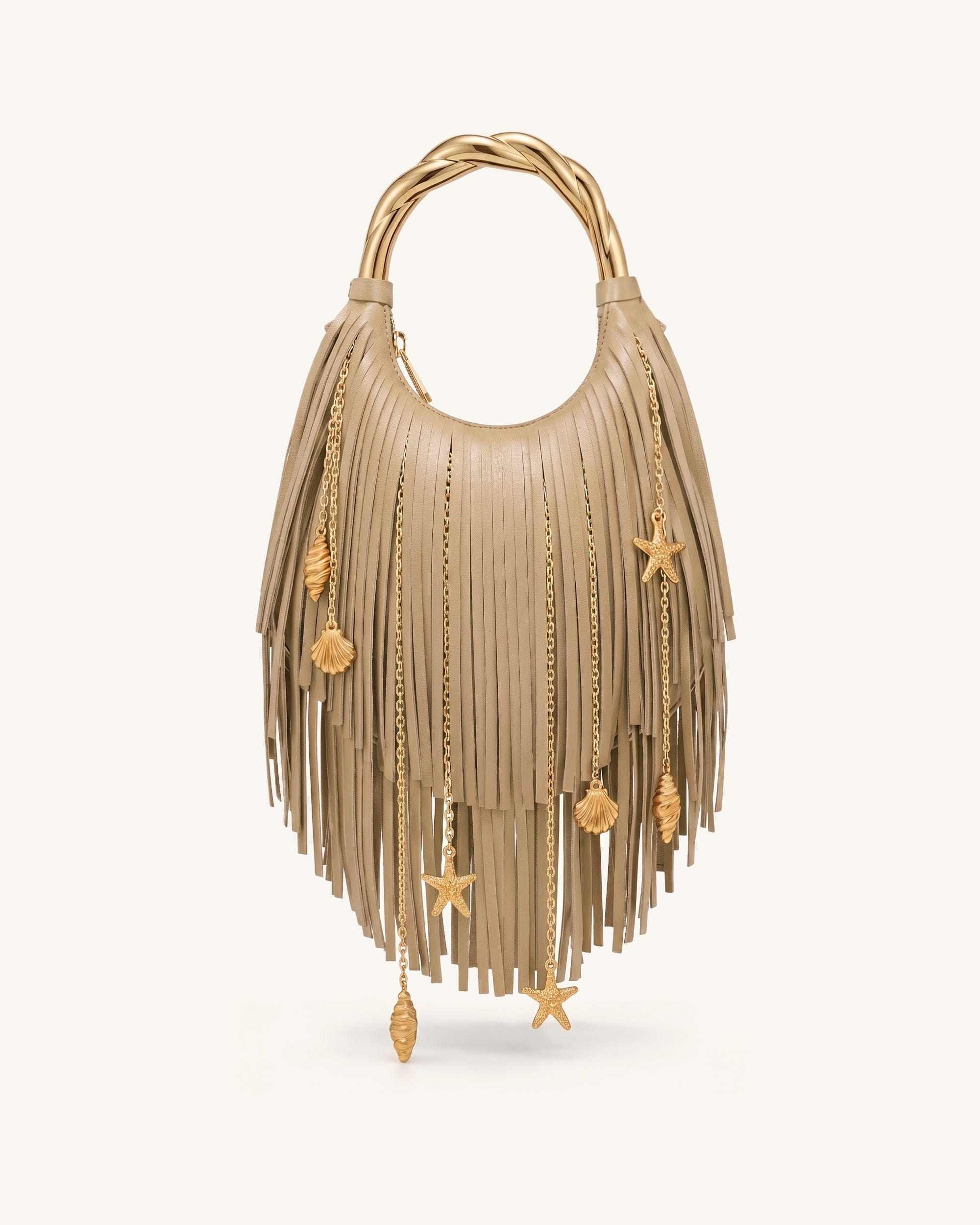 Chloe Metal Handle Fringe Top Handbag - Black