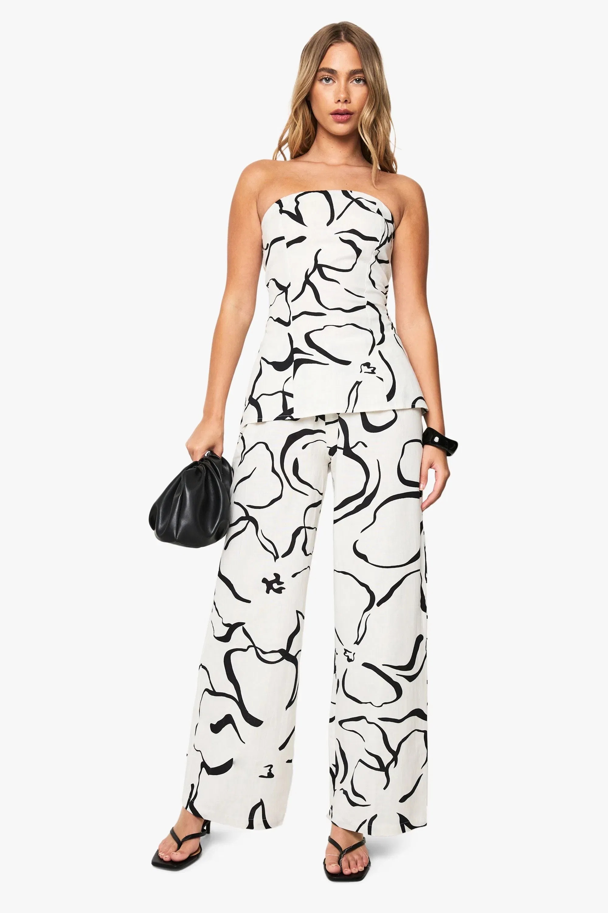 Abstract Floral Linen Look Bandeau Top