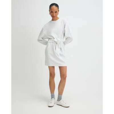 Grey Tie Front Mini Sweatshirt Dress