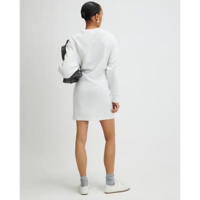 Grey Tie Front Mini Sweatshirt Dress