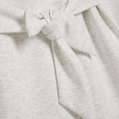Grey Tie Front Mini Sweatshirt Dress