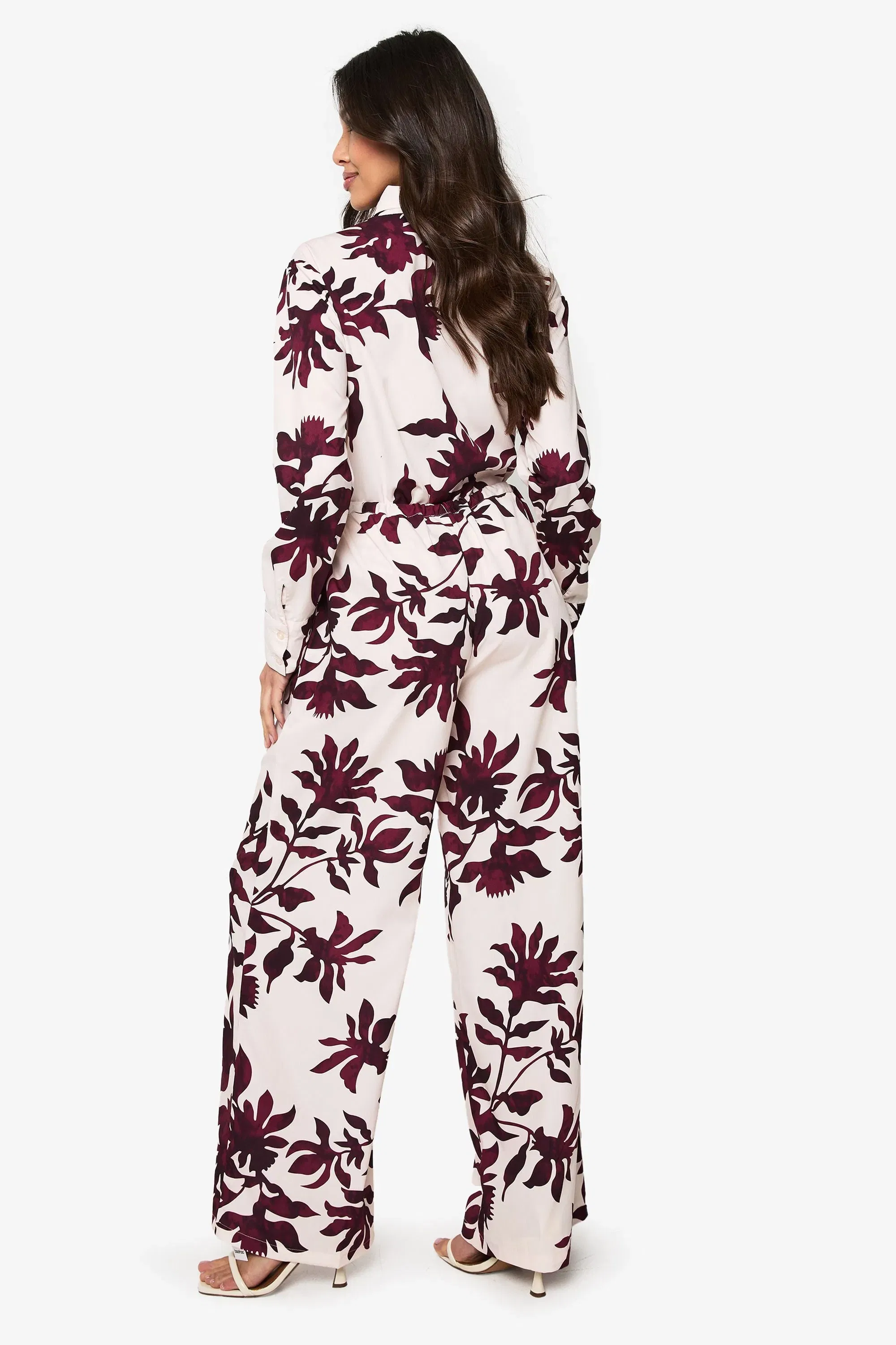 Basic Woven Large Floral Drawstring Wide Leg Trousers