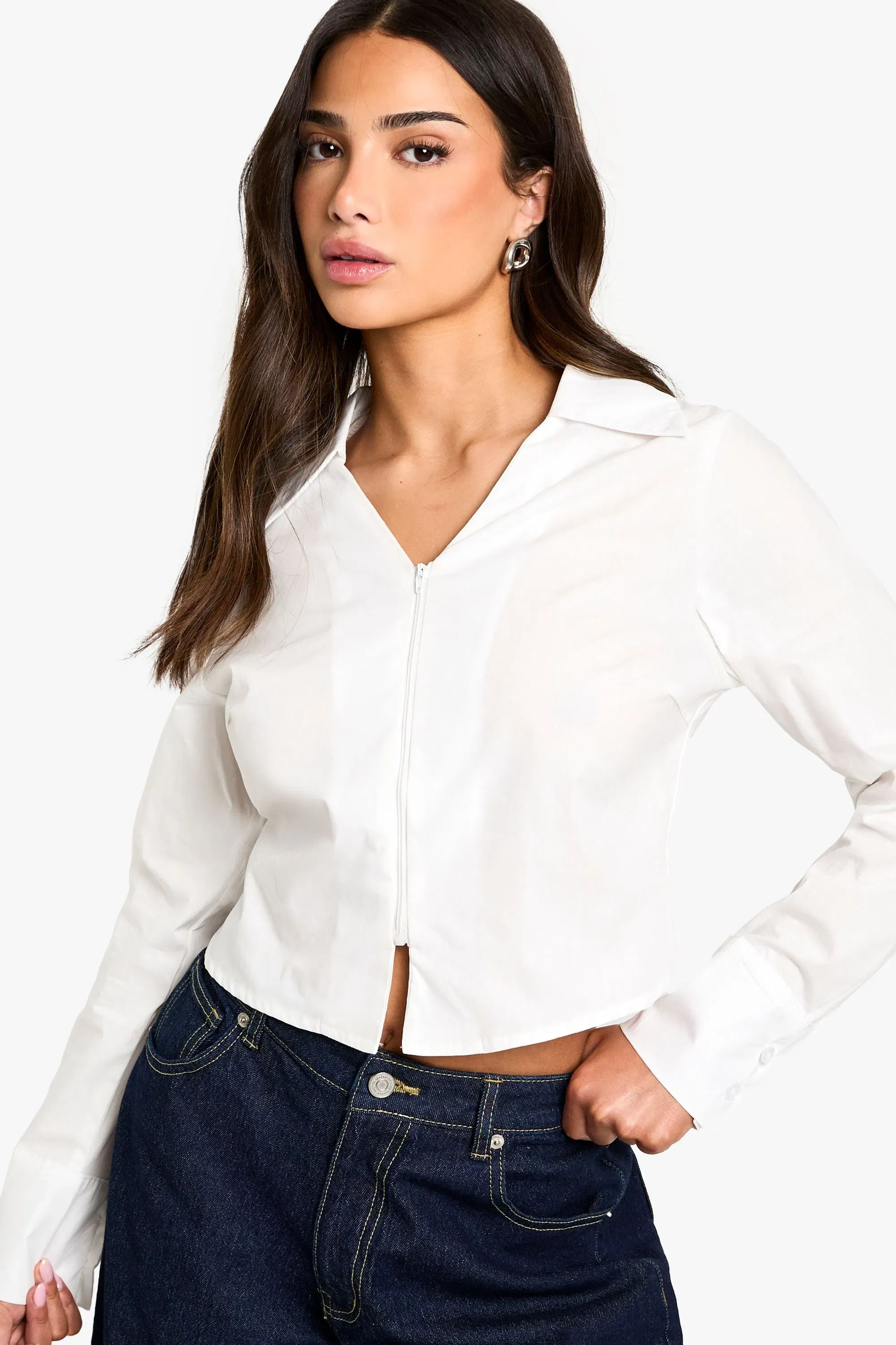 Petite Fitted Zip Front Shirt