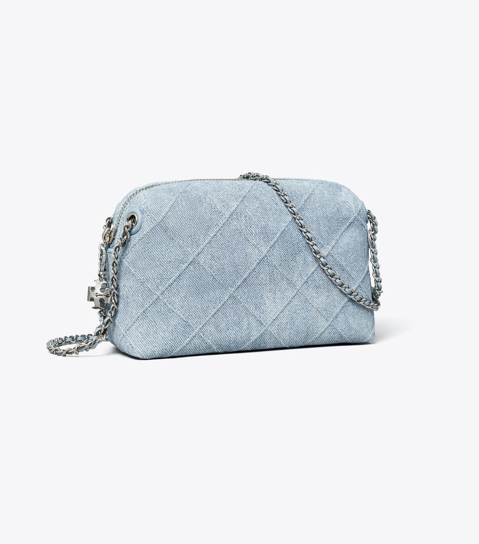Fleming Soft Denim-Print Suede Crossbody Bag