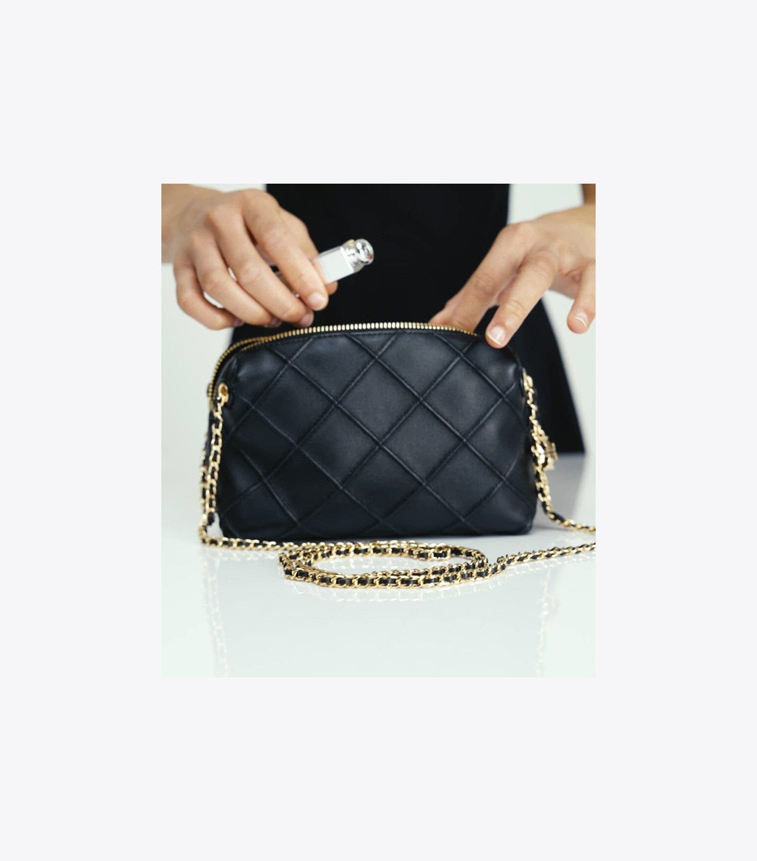 Fleming Soft Denim-Print Suede Crossbody Bag