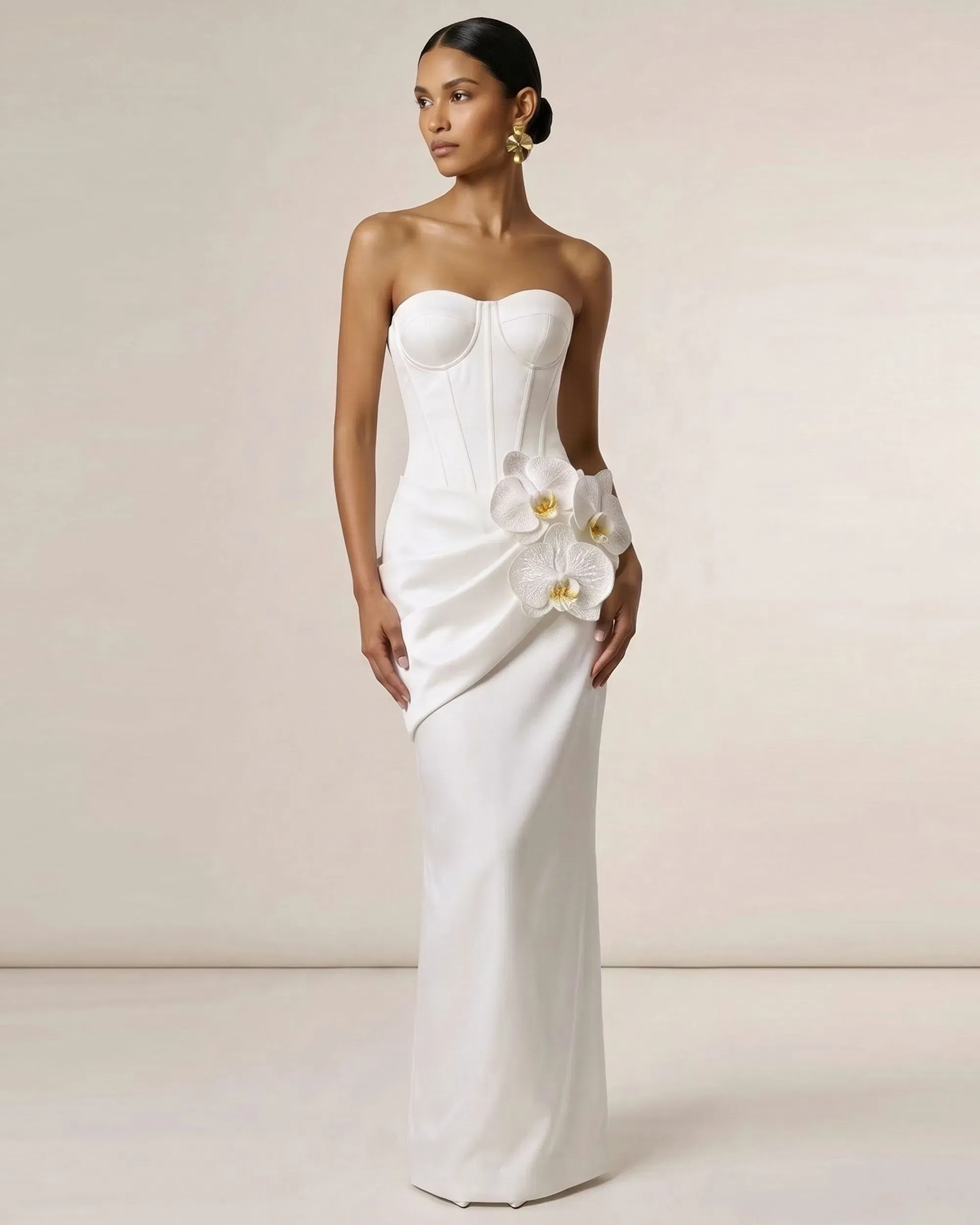 Orchid Embellished Corset Maxi Dress - White
