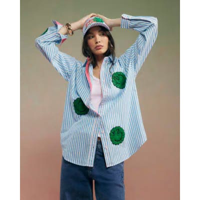 Blue Year Zero Stripe Smiley Face Shirt