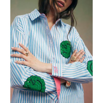 Blue Year Zero Stripe Smiley Face Shirt