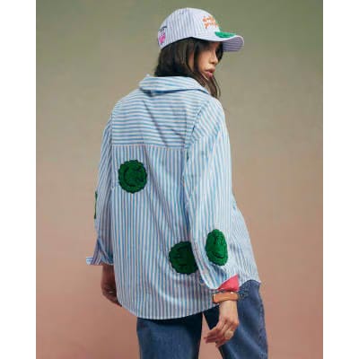 Blue Year Zero Stripe Smiley Face Shirt