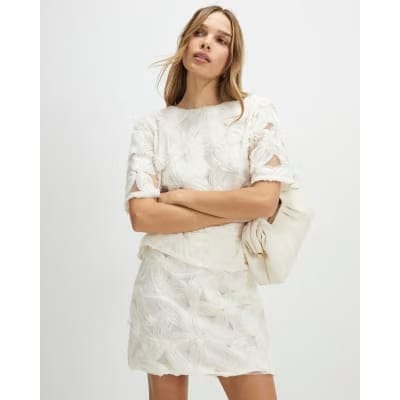 Cream Floral 3D Mini Skirt