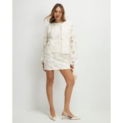 Cream Floral 3D Mini Skirt
