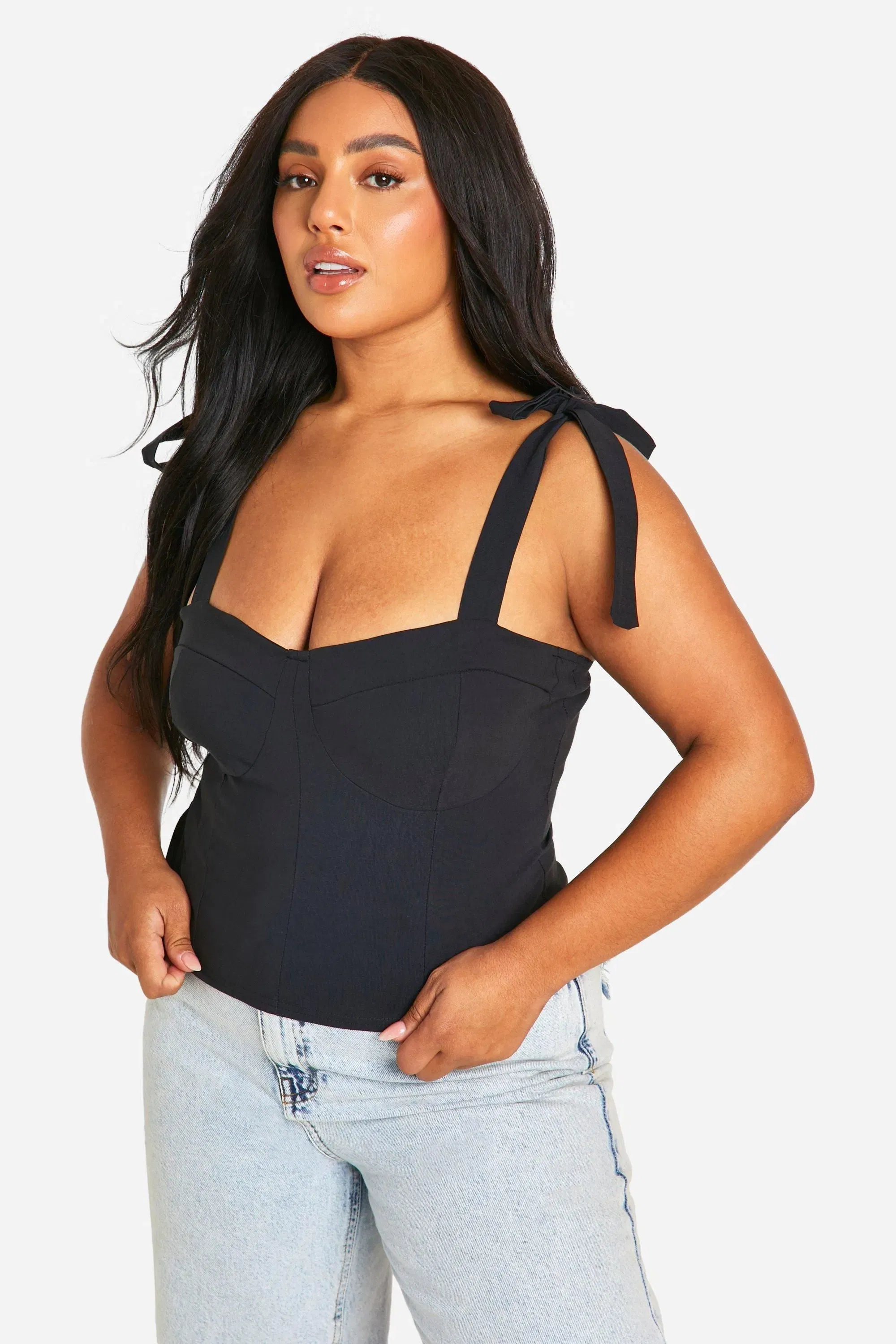 Plus Bengaline Tie Bow Corset Top