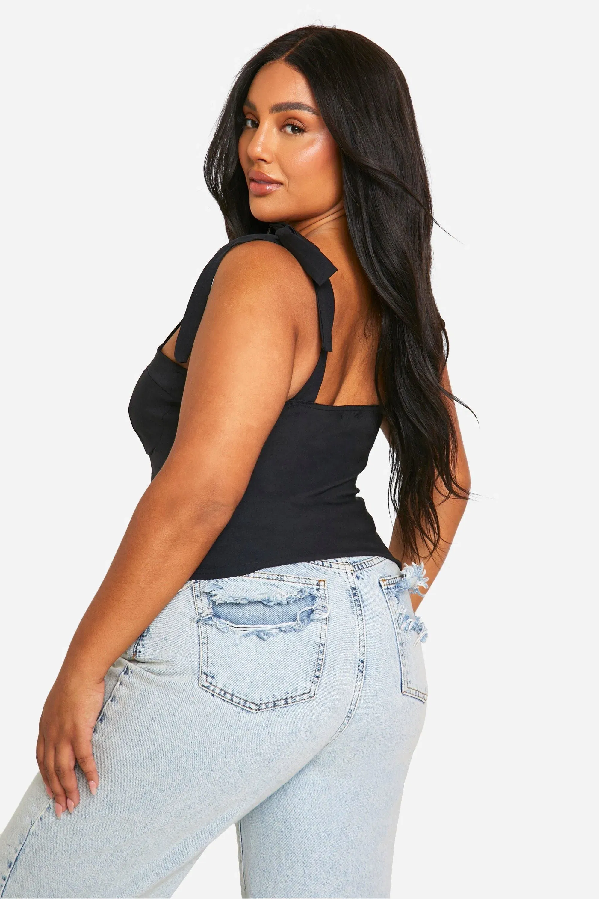 Plus Bengaline Tie Bow Corset Top